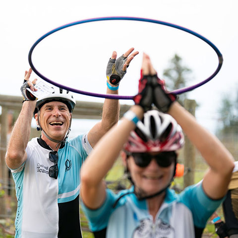 Completing fun challenges along the ride route at the 2022 ride.